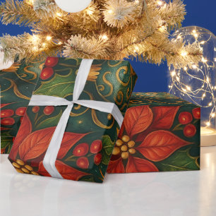 Cadeau Papier d'emballage de Noël vintage – Poinsettia