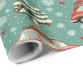 Cadeau Papier d'emballage de Noël : voitures & arbres (Coin rond)