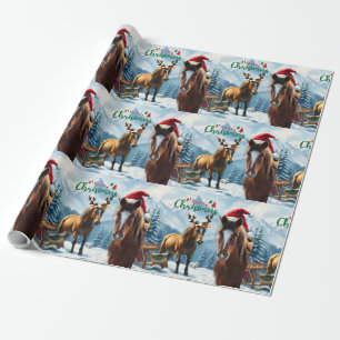 Cadeau Papier d'emballage de Noël Wild Mustang Père Noël