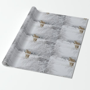 Cadeau papier d'emballage de paysage de cheval d'hiver
