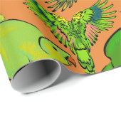 Cadeau Papier d'emballage de perroquets verts (Coin rond)