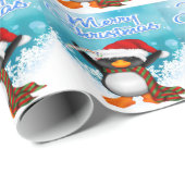 Cadeau Papier d'emballage de pingouin de Joyeux Noël (Coin rond)