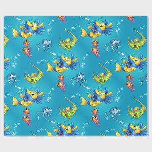 Cadeau Papier d'emballage de poissons mignons de bande