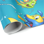 Cadeau Papier d'emballage de poissons mignons de bande (Coin rond)
