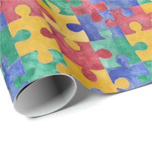 Cadeau Papier d'emballage de puzzle d'aquarelle d'autisme