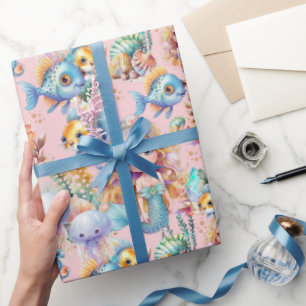 Cadeau Papier d'emballage de sirène rose mignon