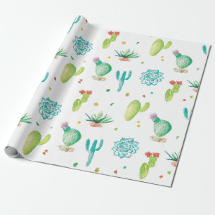 Cadeau papier d'emballage de tapis de cactus d'aquarelle