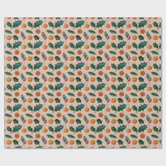 Cadeau Papier d'emballage de vacances avec fruits et houx
