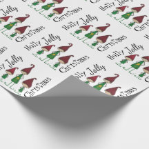Papier d'emballage d'elfes gais de houx