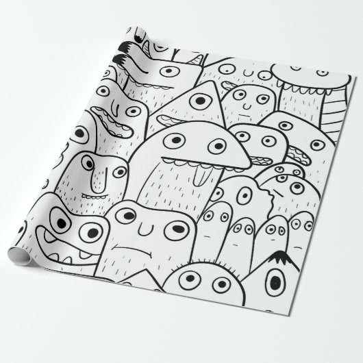 Cadeau papier d'emballage des faces de doodle (Déroulé)