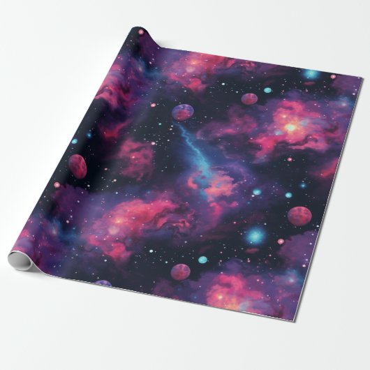 Cadeau Papier d'emballage d'espace coloré Galaxies (Déroulé)