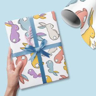 Cadeau Papier d'emballage dessiné à la main Bunny Pâques