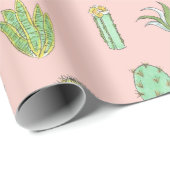 Cadeau Papier d'emballage d'impression rose de cactus (Coin rond)