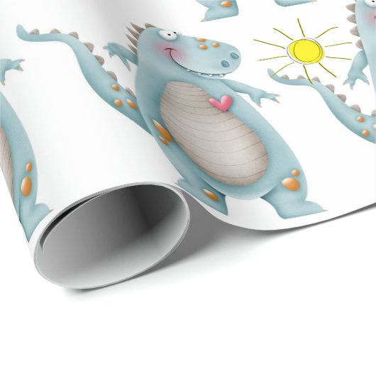 Cadeau Papier d'emballage - Dino bleu Design 2 (Coin rond)