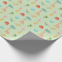 Papier d'emballage Dinosaur Friends – Vert sauge