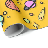 Cadeau Papier d'emballage Doodle spatial coloré (Coin rond)