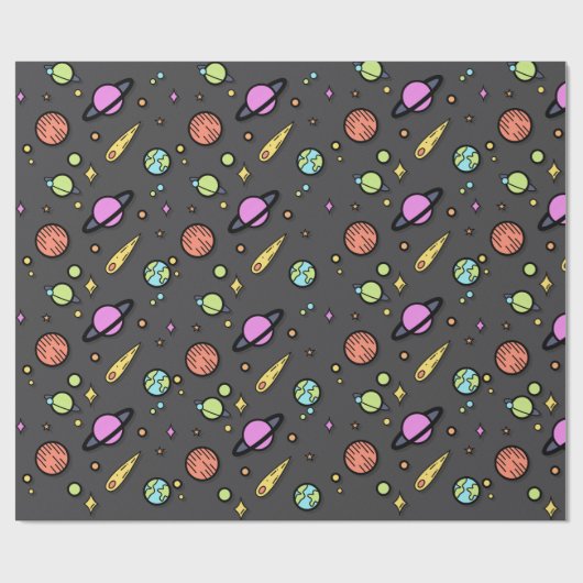 Cadeau Papier d'emballage Doodle spatial coloré (Plat)