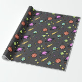 Cadeau Papier d'emballage Doodle spatial coloré (Déroulé)