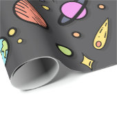 Cadeau Papier d'emballage Doodle spatial coloré (Coin rond)