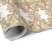 Cadeau Papier d'emballage doré décoratif fleurs blanches (Coin rond)