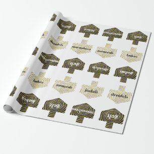 Cadeau Papier d'emballage "Dreidels personnalisés/Or, Noi