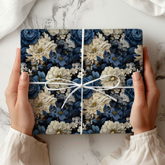 Cadeau Papier d'emballage élégant à motif floral ivoire d