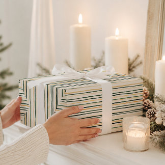 Cadeau Papier d'emballage élégant à rayures d'hiver aquar
