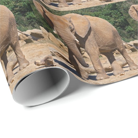 Cadeau Papier d'emballage Éléphant de savane (Coin rond)