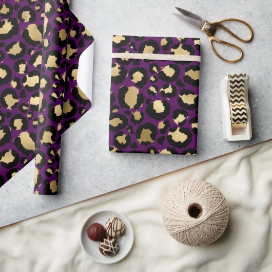 Cadeau Papier d'emballage empreinte de léopard violet et  (Artisanat)