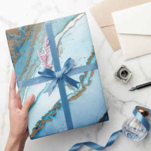 Cadeau Papier d'emballage en marbre bleu et or