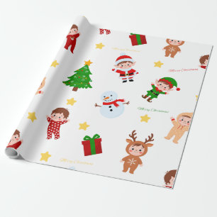 Cadeau Papier d'emballage Enfants Noël Renne Elfe Bonhomm