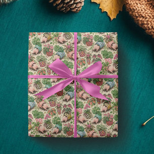 Cadeau Papier d'emballage fantaisiste cochons et plantes