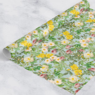 Cadeau Papier d'emballage Fleur de Rose Botanique Vintage
