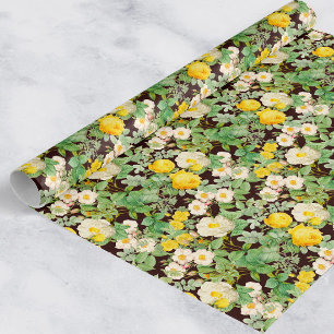 Cadeau Papier d'emballage Fleur de Rose Jaune Vintage sur
