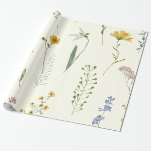 Cadeau Papier d'emballage fleur sauvage rustique bohème a
