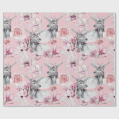 Cadeau Papier d'emballage fleuri gris-rose cerf (Plat)