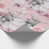 Cadeau Papier d'emballage fleuri gris-rose cerf (Coin)