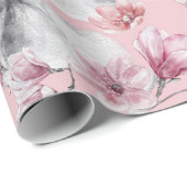 Cadeau Papier d'emballage fleuri gris-rose cerf (Coin rond)