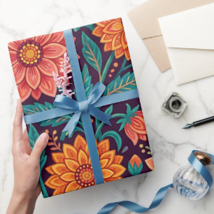 Cadeau Papier d'emballage Fleurs abstraites Dahlias Papil