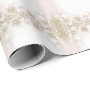 Cadeau Papier d'emballage Fleurs Élégantes Ivoire Blanc