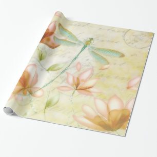 Cadeau Papier d'emballage fleurs et libellule