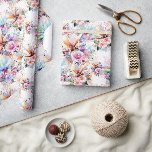 Cadeau Papier d'emballage Fleurs et Libellules