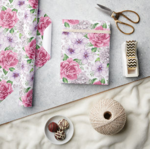 Cadeau Papier d'emballage Fleurs roses