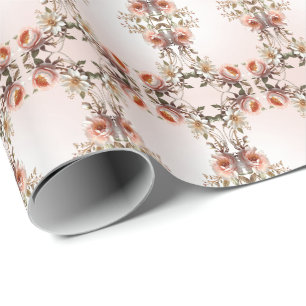 Cadeau Papier d'emballage Fleurs roses et blanches décora