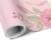 Cadeau Papier d'emballage Fleurs roses et rubans (Coin rond)
