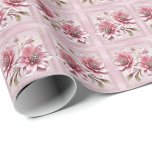Cadeau Papier d'emballage Fleurs roses modernes