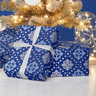 Cadeau Papier d'emballage Flocon de Neige Bleu & Blanc