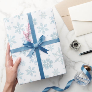 Cadeau Papier d'emballage Flocons de neige bleu d'hiver