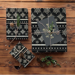 Cadeau Papier d'emballage Flocons de neige dorés
