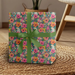 Cadeau Papier d'emballage floral à motif d'Hibiscus tropi